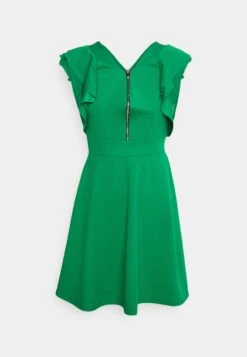 Wal G Danya Ruffle Sleeve Zip Skater Dress - Jersey Dress - Leaf Green -Wal G 014407fbf2e14da5b4241ad1d57fb3a2