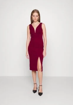 V Neck Midi - Cocktail Dress / Party Dress - Berry Wine