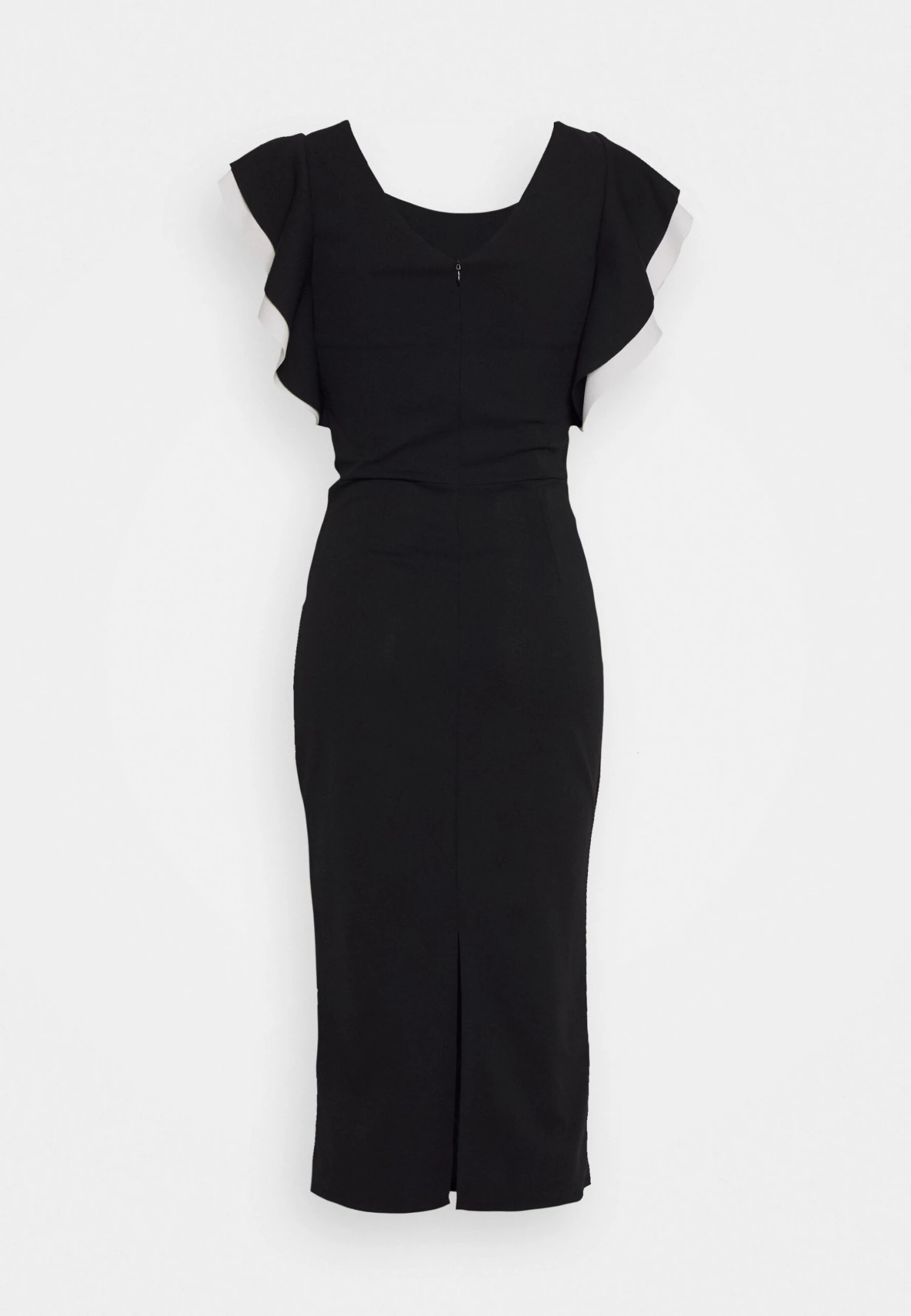 Contrast Frill Sleeve Midi Dress - Jersey Dress - Black/White 2 Contrast Frill Sleeve Midi Dress - Jersey Dress - Black/White - Image 2