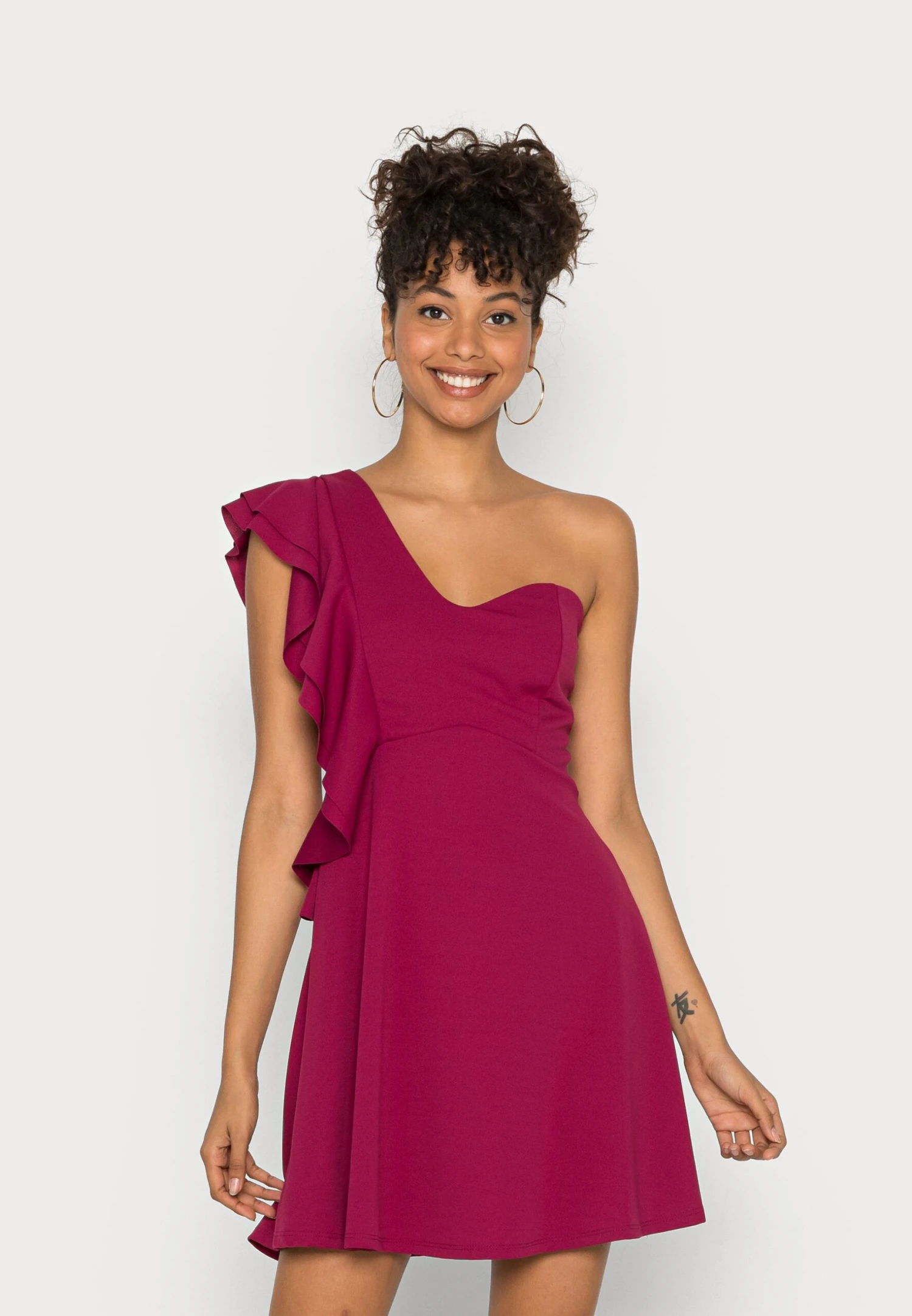 Wal G One Shoulder Skater Dress - Jersey Dress - Magenta 1 Wal G One Shoulder Skater Dress - Jersey Dress - Magenta