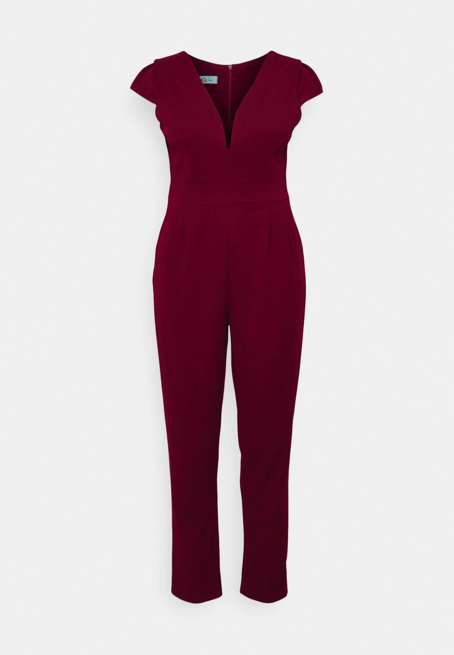 Curve Short Sleeve Plunge Jumpsuit - Jumpsuit - Wine 6 Curve Short Sleeve Plunge Jumpsuit - Jumpsuit - Wine - Image 6