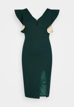 Wal G V Neck Ruffle Sleeve Midi Dress - Cocktail Dress / Party Dress - Forest Green/Beige -Wal G 1ded633f97774c3098c3eae9b67e4f79