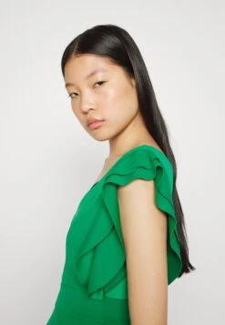 Wal G Danya Ruffle Sleeve Zip Skater Dress - Jersey Dress - Leaf Green -Wal G 22b0a2629fb442028777d1ea34afc3b4