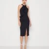 Wal G Sasha Frill Neck Midi Dress - Jersey Dress - Navy Blue