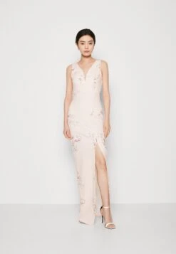 Wal G Wedding Dolly V Neck Print Maxi - Jersey Dress - Apricot/Multi-Coloured