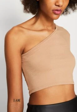 Wal G Milly One Sleeve Crop - Long Sleeved Top - Camel -Wal G 2e890f49fae44120833f713f9dd874aa