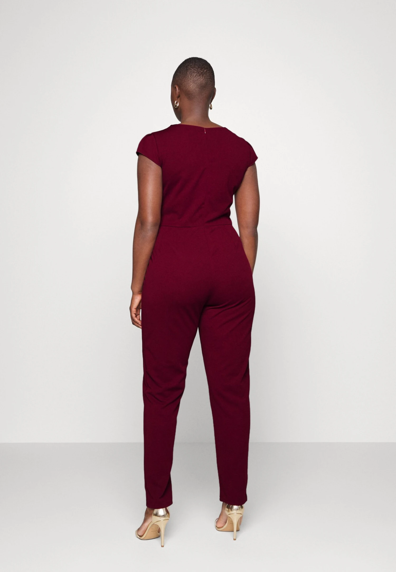Curve Short Sleeve Plunge Jumpsuit - Jumpsuit - Wine 3 Curve Short Sleeve Plunge Jumpsuit - Jumpsuit - Wine - Image 3