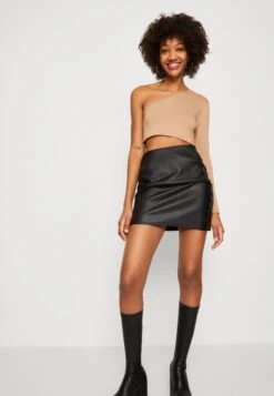 Wal G Milly One Sleeve Crop - Long Sleeved Top - Camel -Wal G 3441c215f6a44171a0c20dc9ec127ea2