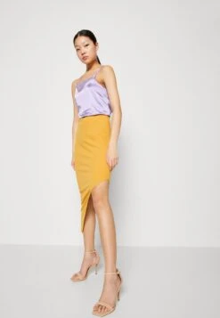 Wal G Grainee Asymmetric Midi Skirt - Pencil Skirt - Yellow -Wal G 35c489cd921f492baca905ec27efd0b8