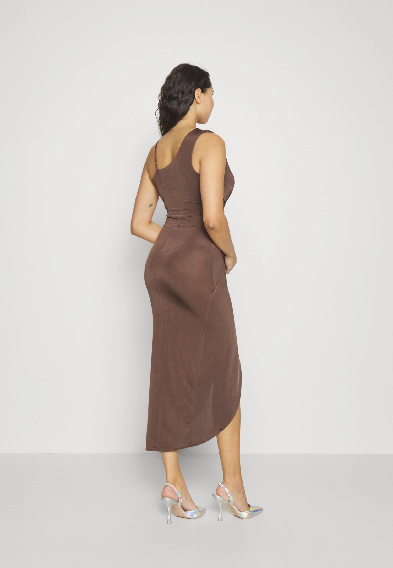Wal G Party Luna One Sleeve Midi - Cocktail Dress / Party Dress - Chocolate Brown 5 Wal G Party Luna One Sleeve Midi - Cocktail Dress / Party Dress - Chocolate Brown - Image 5