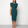Wal G Diana Ruffle Sleeve Midi Dress - Jersey Dress - Dark Teal Blue