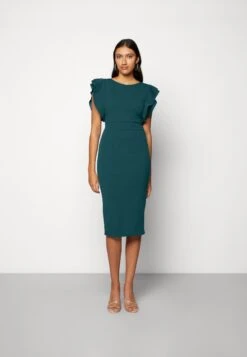 Wal G Diana Ruffle Sleeve Midi Dress - Jersey Dress - Dark Teal Blue