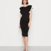 Wal G Kelly Ruffle Sleeve Midi Dress - Cocktail Dress / Party Dress - Black/White