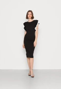 Wal G Kelly Ruffle Sleeve Midi Dress - Cocktail Dress / Party Dress - Black/White