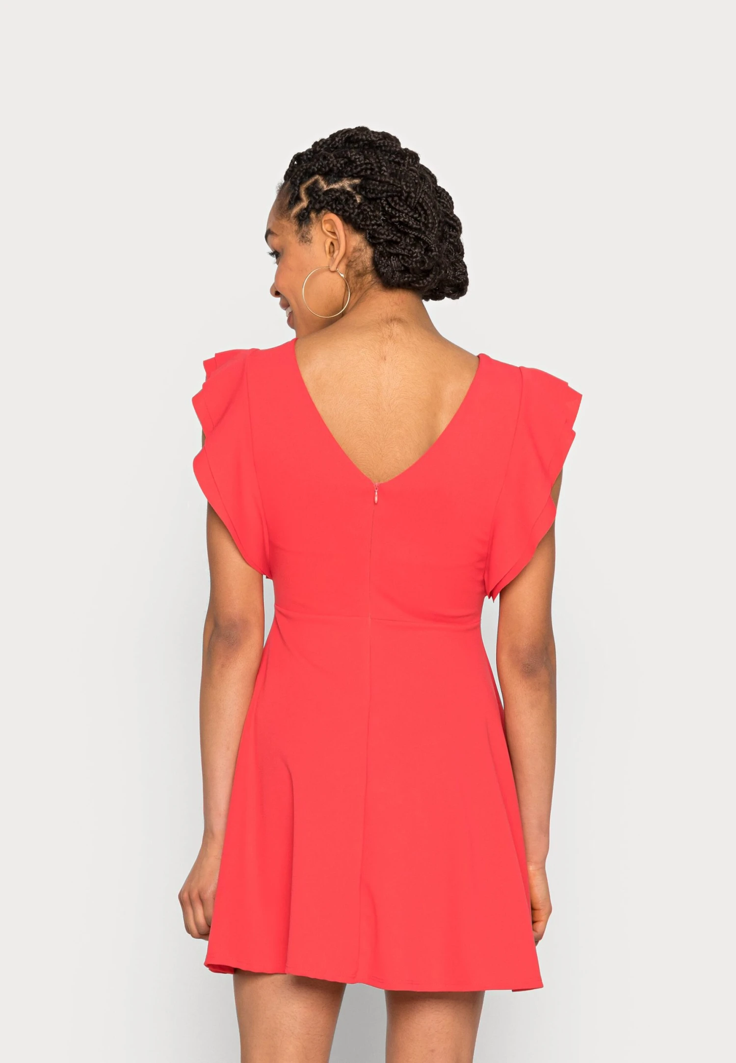 Wal G Lucia V Neck Frill Sleeve Skater Dress - Cocktail Dress / Party Dress - Coral 3 Wal G Lucia V Neck Frill Sleeve Skater Dress - Cocktail Dress / Party Dress - Coral - Image 3