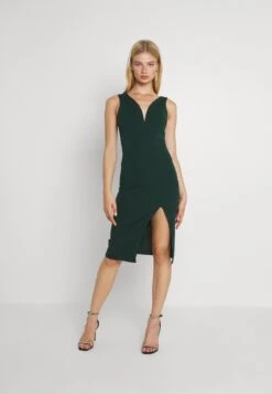 Wal G V Neck Plunge Midi Dress - Jersey Dress - Forest Green
