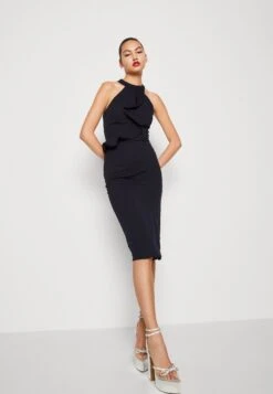 Wal G Sasha Frill Neck Midi Dress - Jersey Dress - Navy Blue -Wal G 61b1a38812124e62b09c411de2867259