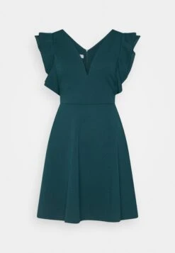 Wal G Lucia V Neck Frill Sleeve Skater Dress - Cocktail Dress / Party Dress - Forest Green -Wal G 68cd0a138bb84862b85359733b0cea2d