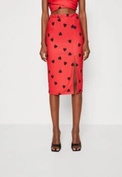 Wal G Valentines Heart Midi Skirt - Pencil Skirt - Red/Black