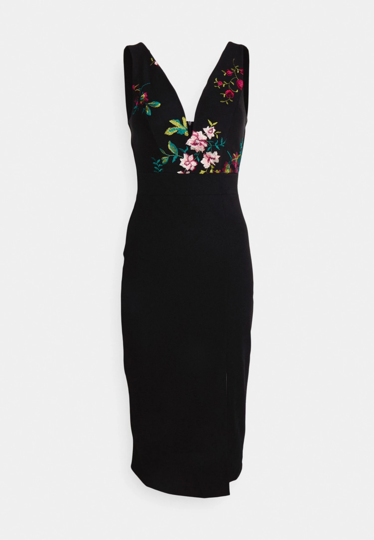 Wal G Embroidered V Neck Rose Midi - Cocktail Dress / Party Dress - Black Floral 5 Wal G Embroidered V Neck Rose Midi - Cocktail Dress / Party Dress - Black Floral - Image 5