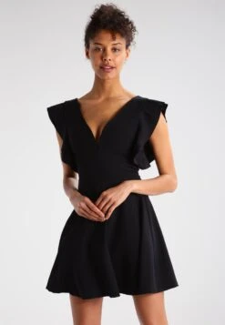 Wal G Lucia V Neck Frill Sleeve Skater Dress - Cocktail Dress / Party Dress - Black