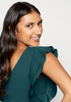 Wal G Diana Ruffle Sleeve Midi Dress - Jersey Dress - Dark Teal Blue -Wal G 8b940b86b02b4d1f917d03c86ca46053