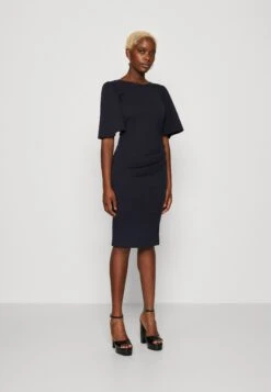 Wal G Puff Sleeve Midi Dress - Shift Dress - Navy Blue