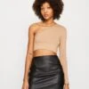 Wal G Milly One Sleeve Crop - Long Sleeved Top - Camel