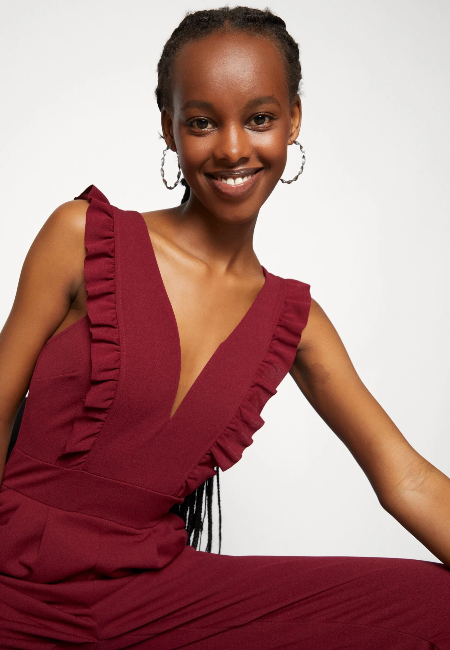 Wal G Rayna Ruffled- Jumpsuit - Berry Wine 4 Wal G Rayna Ruffled- Jumpsuit - Berry Wine - Image 4