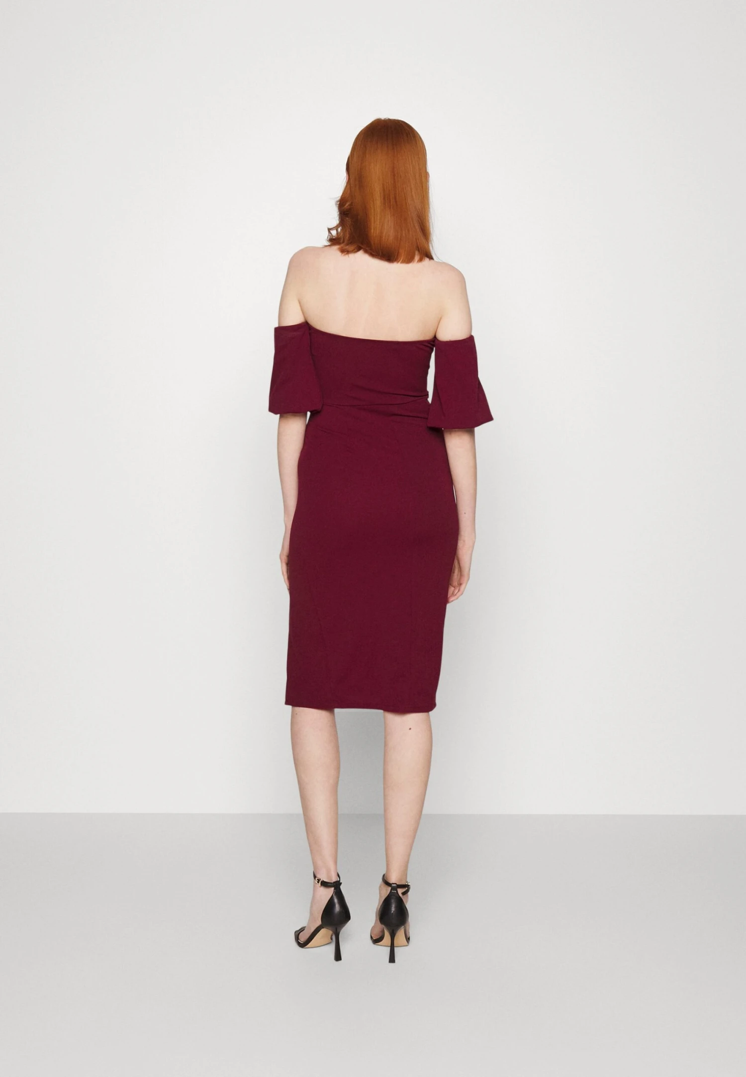 Wal G Cylon Off Shoulder Midi Dress - Cocktail Dress / Party Dress - Berry Wine 3 Wal G Cylon Off Shoulder Midi Dress - Cocktail Dress / Party Dress - Berry Wine - Image 3