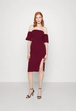 Wal G Cylon Off Shoulder Midi Dress - Cocktail Dress / Party Dress - Berry Wine