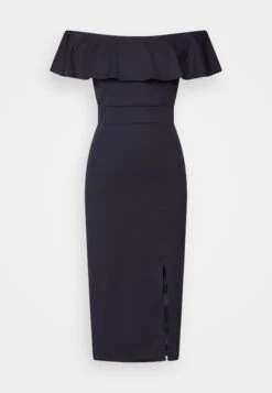 Camille Ruffle Midi - Cocktail Dress / Party Dress - Navy Blue