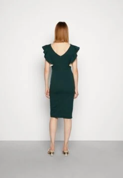 Wal G V Neck Ruffle Sleeve Midi Dress - Cocktail Dress / Party Dress - Forest Green/Beige -Wal G b131a35d88fe462ca5a3669a12e41f9f