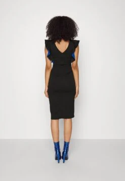 V Neck Ruffle Sleeve Midi Dress - Cocktail Dress / Party Dress - Black/Royal Blue 7 V Neck Ruffle Sleeve Midi Dress - Cocktail Dress / Party Dress - Black/Royal Blue -Wal G b542676693d347fcb38c68ef59a03de1