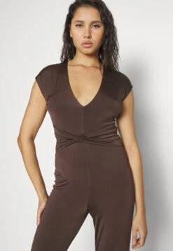 Wal G Party Hala V Neck - Jumpsuit - Chocolate Brown -Wal G bbe1d6c5ce1c421aabe69b33d6988e07