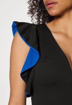 V Neck Ruffle Sleeve Midi Dress - Cocktail Dress / Party Dress - Black/Royal Blue 9 V Neck Ruffle Sleeve Midi Dress - Cocktail Dress / Party Dress - Black/Royal Blue -Wal G cbfe06711483457cb4a8de4b9ceaba20