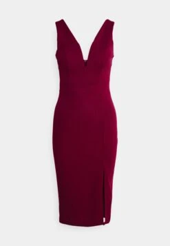 V Neck Midi - Cocktail Dress / Party Dress - Berry Wine -Wal G cf301e3b24a348d59702b43a7d5ed496