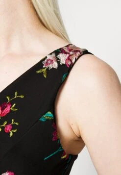 Embroidered V Neck Rose Midi - Day Dress -Wal G d3b25861738c46a2b29afc90ea1e6d7d