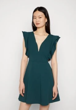 Wal G Lucia V Neck Frill Sleeve Skater Dress - Cocktail Dress / Party Dress - Forest Green -Wal G d4ed69482f8340a3a281b4fc40185e02