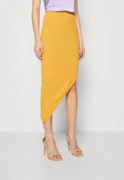 Wal G Grainee Asymmetric Midi Skirt - Pencil Skirt - Yellow
