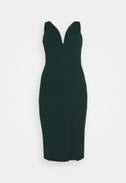 Wal G V Neck Plunge Midi Dress - Jersey Dress - Forest Green -Wal G d8c433f8d14941b6ba8a564b00bb9a4b