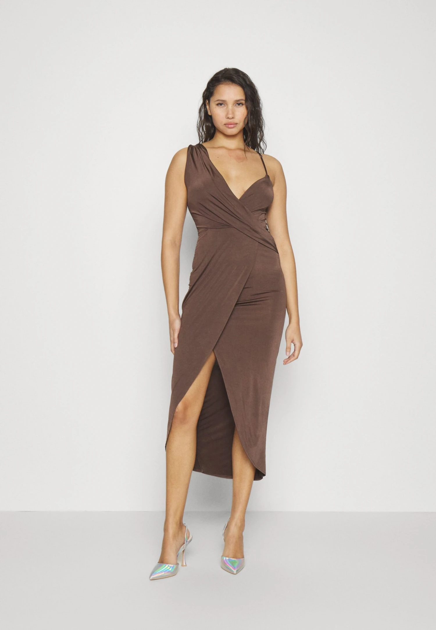 Wal G Party Luna One Sleeve Midi - Cocktail Dress / Party Dress - Chocolate Brown 4 Wal G Party Luna One Sleeve Midi - Cocktail Dress / Party Dress - Chocolate Brown - Image 4