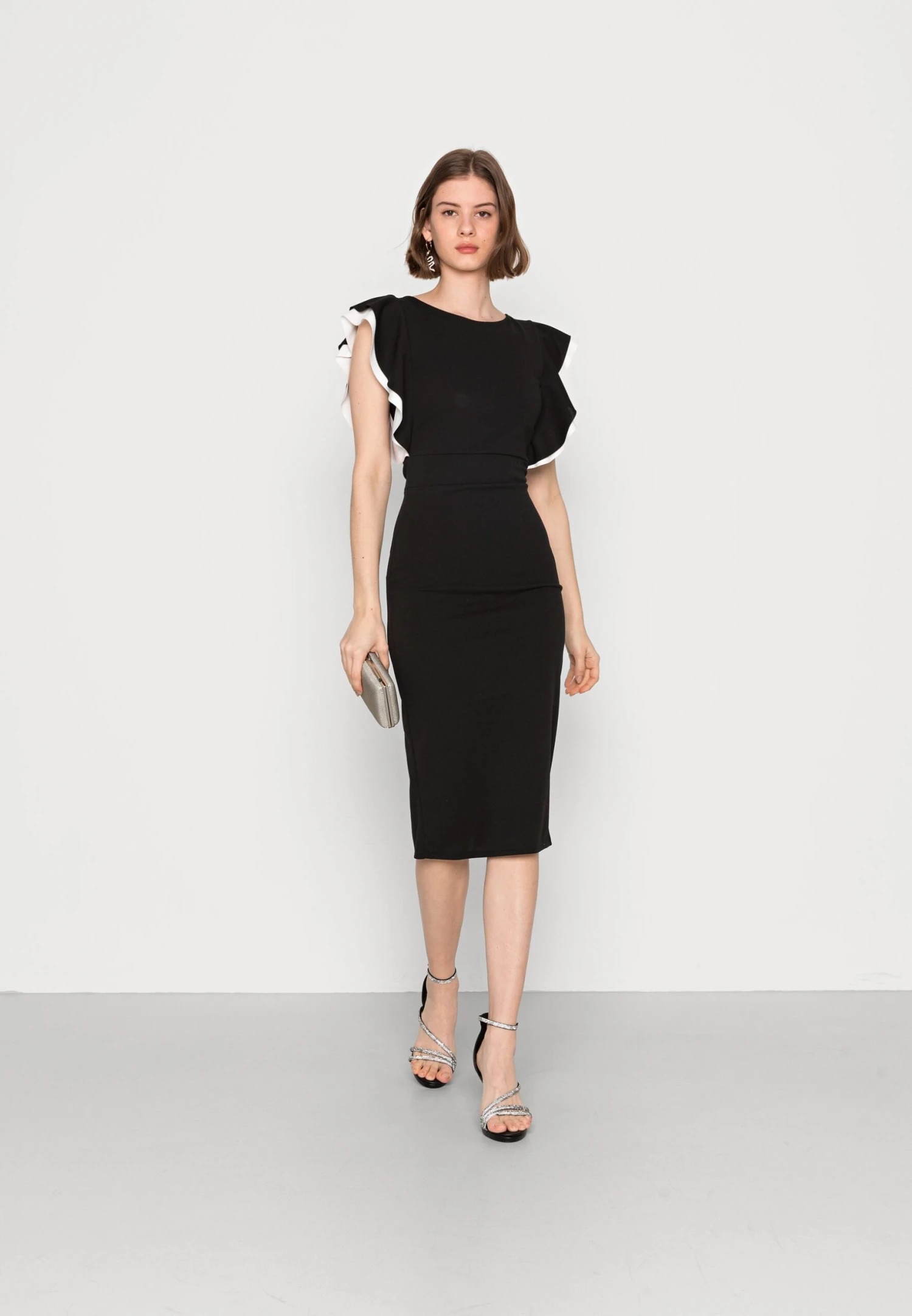 Wal G Kelly Ruffle Sleeve Midi Dress - Cocktail Dress / Party Dress - Black/White 2 Wal G Kelly Ruffle Sleeve Midi Dress - Cocktail Dress / Party Dress - Black/White - Image 2