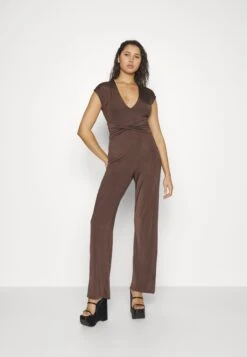 Wal G Party Hala V Neck - Jumpsuit - Chocolate Brown -Wal G edc628c718624d60a9be2ec0bc11f2a6