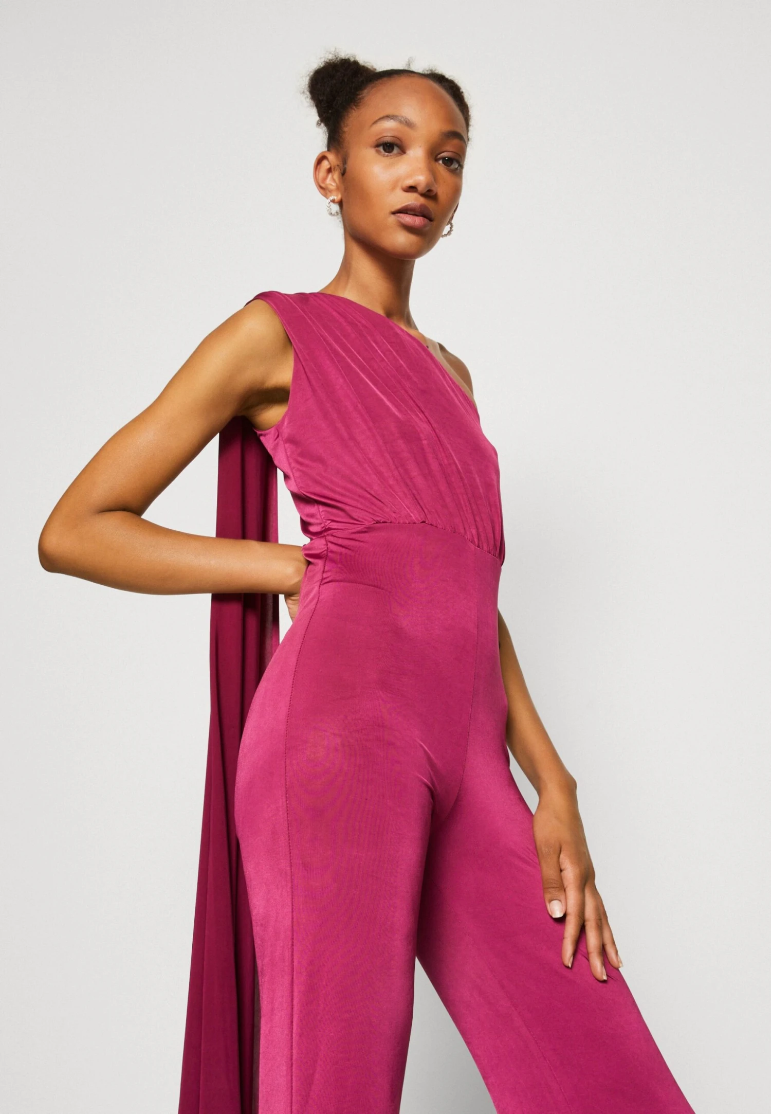 Wal G Cece Cape Sleeve- Jumpsuit - Magenta 4 Wal G Cece Cape Sleeve- Jumpsuit - Magenta - Image 4