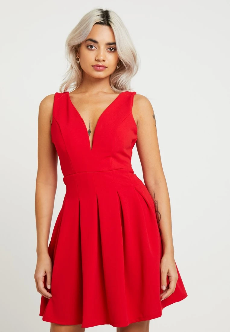 Eloise V Neck Skater Dress - Cocktail Dress / Party Dress - Red 1 Eloise V Neck Skater Dress - Cocktail Dress / Party Dress - Red