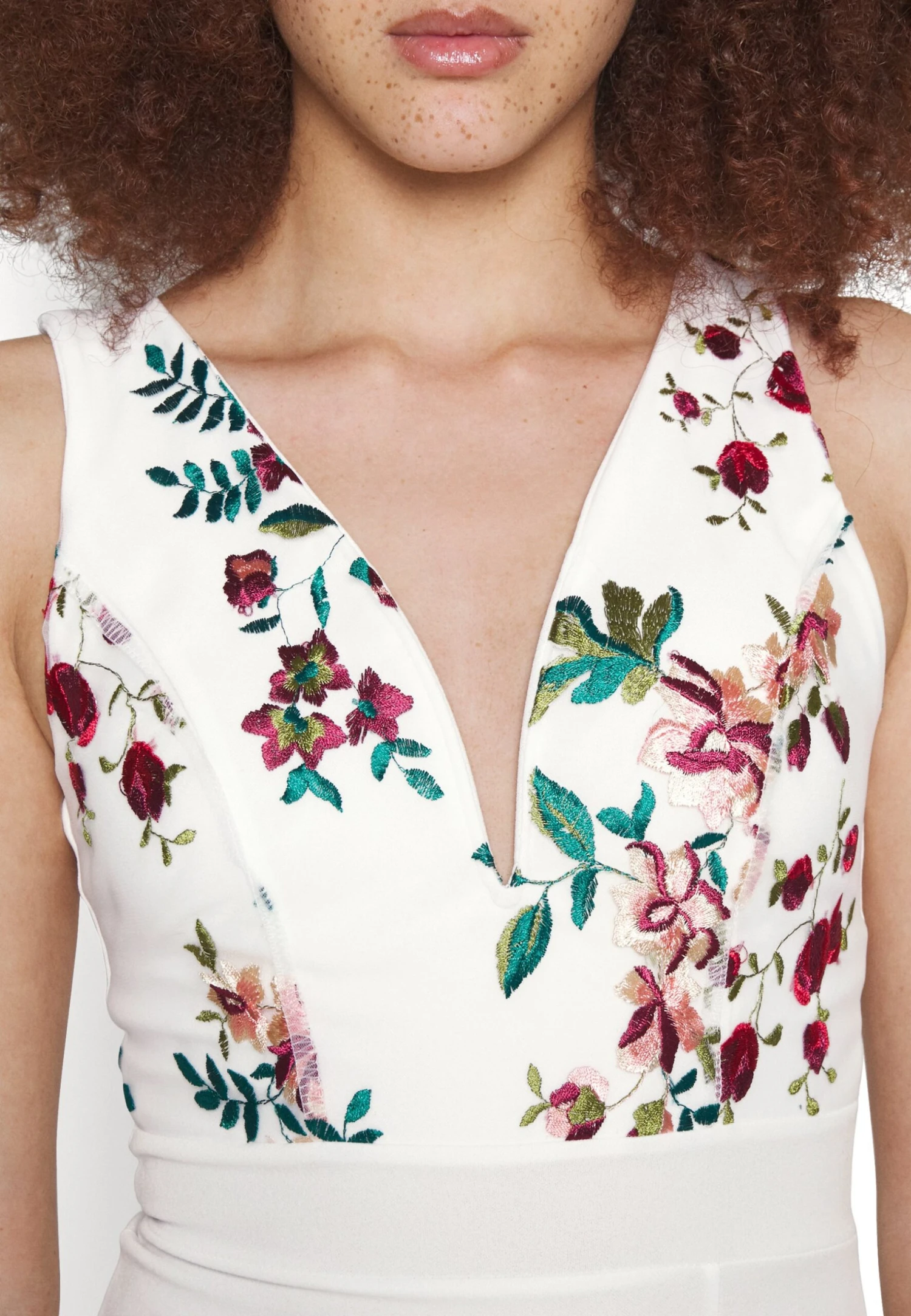 Wal G Embroidered V Neck Rose Midi - Cocktail Dress / Party Dress - White 5 Wal G Embroidered V Neck Rose Midi - Cocktail Dress / Party Dress - White - Image 5