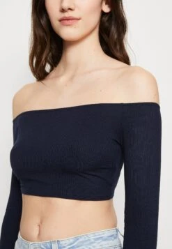 Wal G Hollie Off Shoulder Crop - Long Sleeved Top - Navy -Wal G fad3961ba67744cc92784dbce86825d3