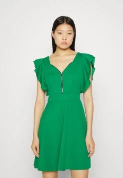 Wal G Danya Ruffle Sleeve Zip Skater Dress - Jersey Dress - Leaf Green