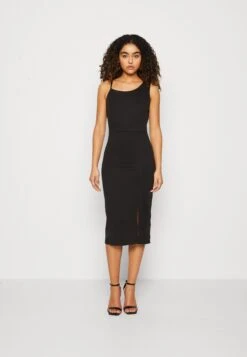 Wal G Wina Asymmetric Midi - Jersey Dress - Black